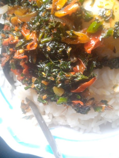 A picture of White rice and vegetable sauce😋💕.