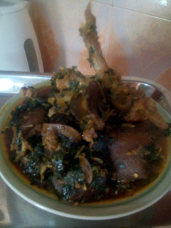 A picture of Edikaikan with goat meat.