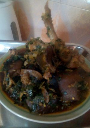 A picture of Edikaikan with goat meat.