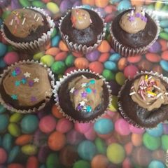 A picture of Soft and moist chocolate cupcakes.