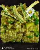 Grano saraceno con fiori di zucca e i suoi zucchini in tempura