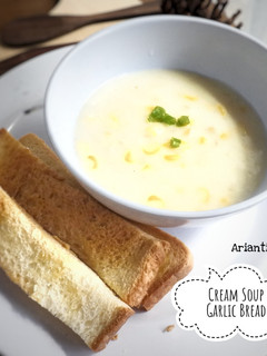 Foto resep Sup krim jagung & garlic bread