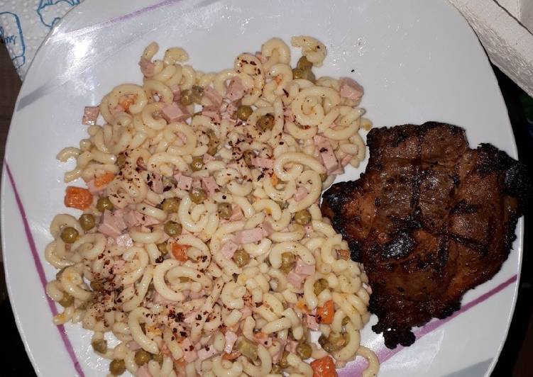 Noodle Salad and Grilled Steak