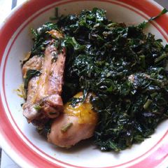 A picture of Vegetable soup and chicken.