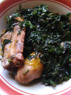 A picture of Vegetable soup and chicken.