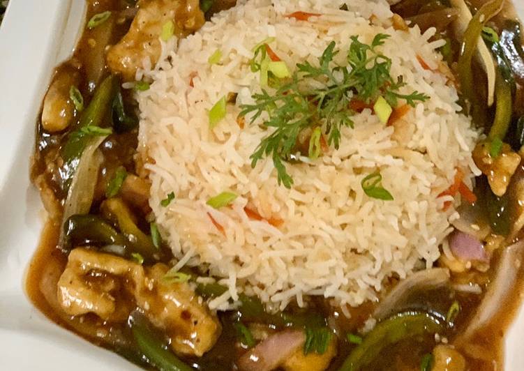 Recipe of Super Quick Homemade Mongolian Chicken with vegetable rice