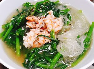 Hình của món Canh cần ô bún tàu nấu tôm tươi.