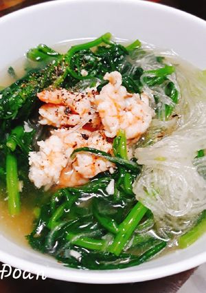 Hình của món Canh cần ô bún tàu nấu tôm tươi.
