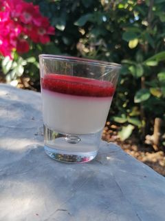 Une photo de Panna cotta coulis de fraise