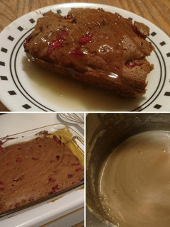 A picture of Cranberry Cake with hot 'butter cream' sauce - Gluten/Dairy Free.