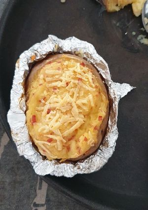 Una foto de Papas rellenas al horno con Jamón y queso