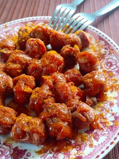 Una foto de Currywurst