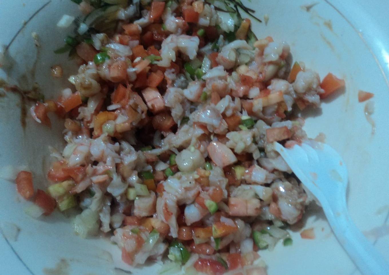 Camarones en picadillo de chile de árbol verde las Correa (Ceviche)