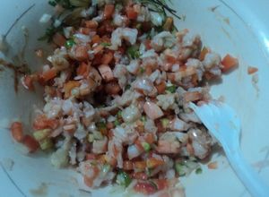 Una foto de Camarones en picadillo de chile de árbol verde las Correa  (Ceviche)