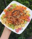 Nui rau củ trộn thịt bằm