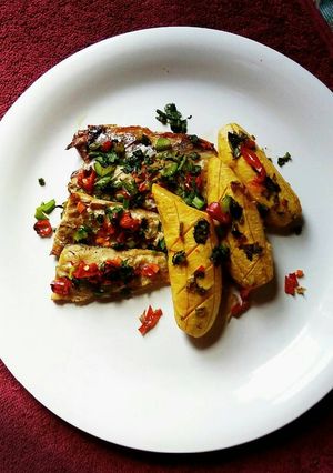 A picture of Grilled Plantain and Fish.