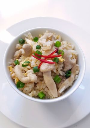 A picture of OYSTER MUSHROOMS Fried Rice.