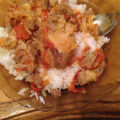 A picture of Boiled beef with rice.