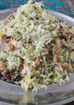 عکسی از دستور پلو لوبیا چشم بلبلی با شوید و مرغ
