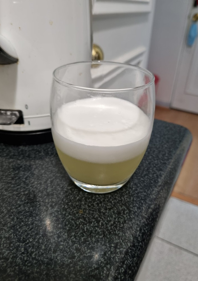 Una foto de Pisco Sour en coctelera