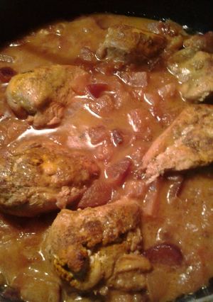 A picture of Morgh-va-Aloo (chicken with plums).