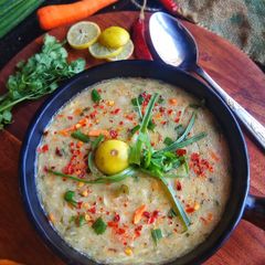 A picture of Soup e jo (cream of barley soup).