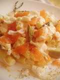 Rigatonis rellenos de Brie con salmón y verduras