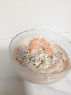 Una foto de Gambas con salsa de queso