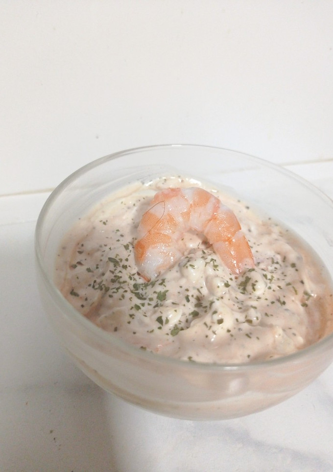 Una foto de Gambas con salsa de queso
