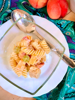 A picture of Fruit Tempeh Yogurt Pasta Salad.