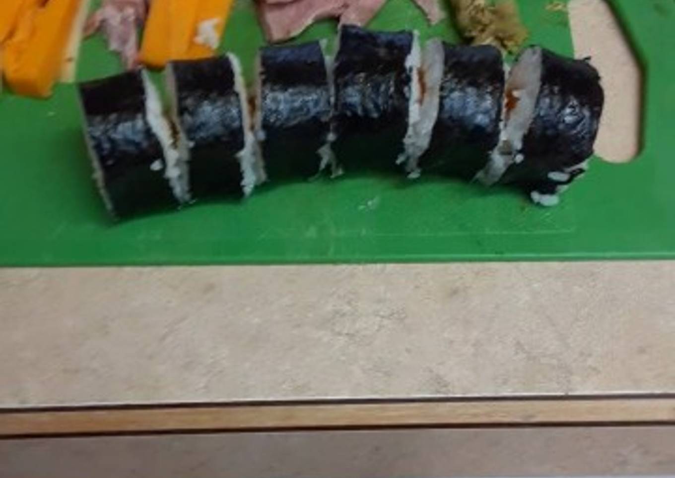 Sushi with ham, cheese and avocado