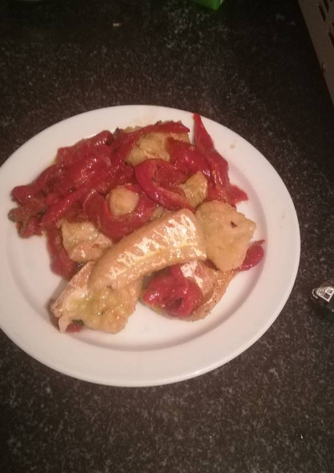 Una foto de Bacalao al horno con pimientos apto para diabético