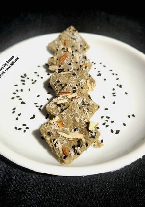 A picture of Iron Rich Bajra Sukhdi - Bajra Gurpapdi - Pearl Millet Jaggery Barfi.