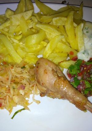 A picture of French fries with chicken #AuthorMarathon.