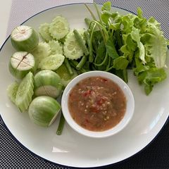 A picture of Spicy Shrimps Paste Dip With Fresh Vegetables.