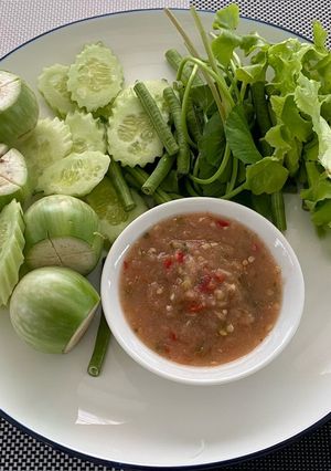 A picture of Spicy Shrimps Paste Dip With Fresh Vegetables.