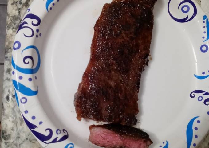 Easy to cook reverse seared medium rare NY strip steak