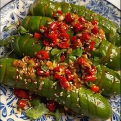 A picture of Crisscross-Cut Asian Style Cucumber Salad.