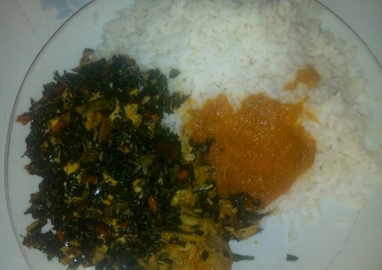 Rice and ugu sauce