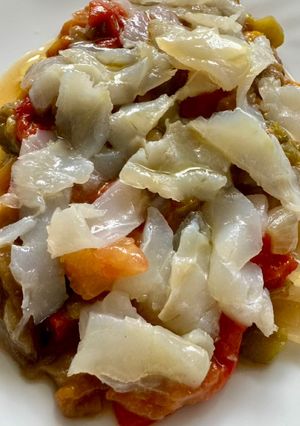 A picture of Escalivada with Smoked Cod.