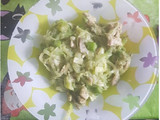 Falso tallarín con verduras y pollo al pesto