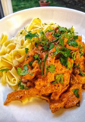 A picture of Succulent Pork Stroganoff With Tagliatelle.