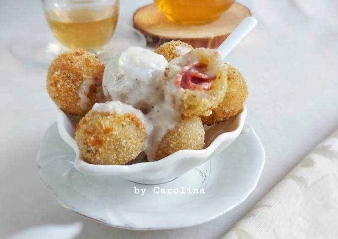 cilok goreng isi saus bechamel || polpette di tapioca - resepenakbgt.com