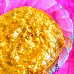A picture of Raw mango and moong dal chuteny.