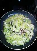 Sauteed onions and green peppers with hamburger meat or hot dogs