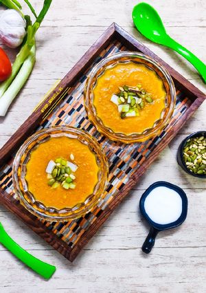 A picture of Pumpkin and Carrot Soup.