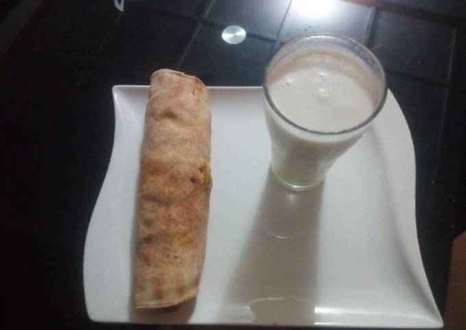 Tortilla wrap with banana and coconut smoothie