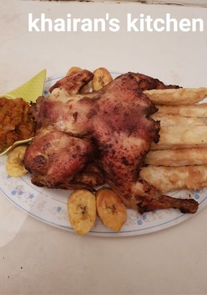 A picture of Yamarita,plantain and chicken peri peri.
