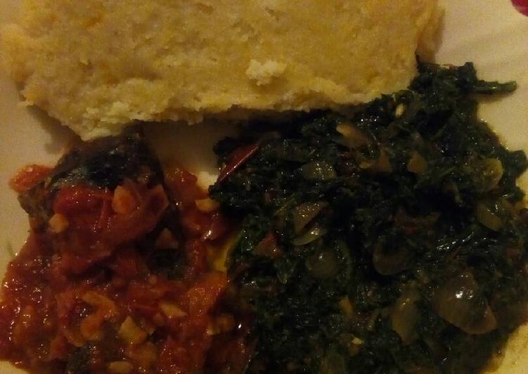 Butternut ugali with fish and kienyeji greens