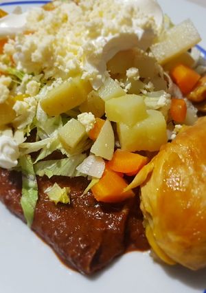 A picture of Enchiladas de Mole (Enmoladas).